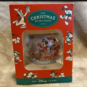 Disney 1996 Mickey and Pluto On Sleigh Glass Bulb Ball Christmas Ornament